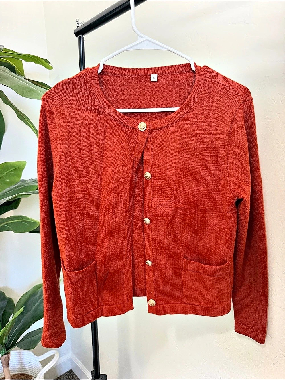 Red Button-Front Cardigan
